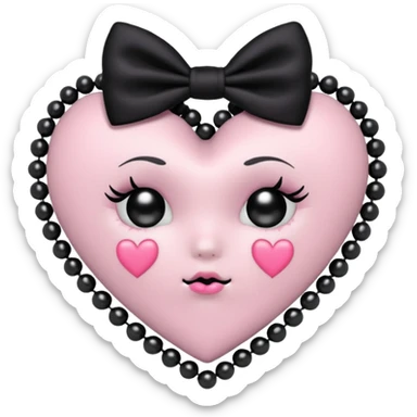 pastel goth heart with black bows and pearls, soft pink and black, cute gothic style, remove background sticker
