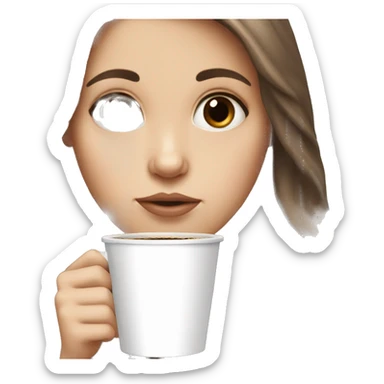 White girl with brown long hair big eyes and coffee   sticker
