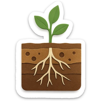 paper craft style with soil layers and roots, loam sticker
