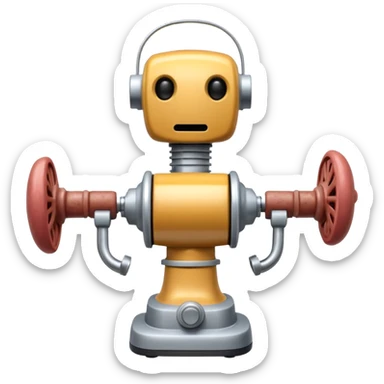 a robot that has a meat grinder for a head. 2 arms that stuff meat into the meat grinder and sausage links come out of the rear. The robot hovers. shoves meat into its mouth to grind sticker