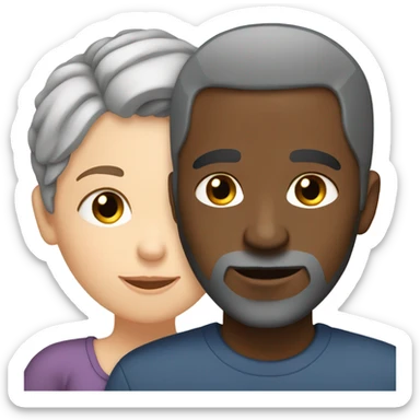 White woman short gray hair kissing black man with brown hair and beard  sticker