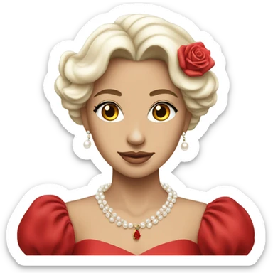Princess of red roses and white pearls wearing a red dress sticker
