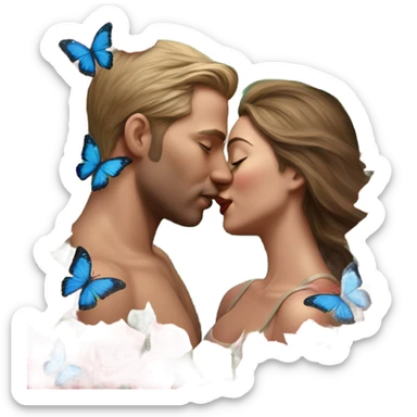 Hyper Realistic Couple kissing surrounded by roses and butterflies  sticker