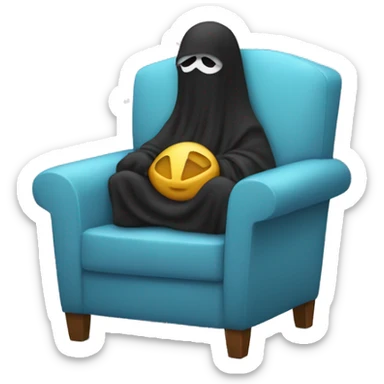 mono cubierto con una manta sentado en el sillon sticker