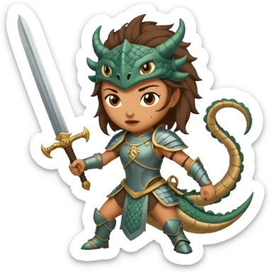 Fierce Latina in armor with a sword after a battle cutting off the head of a hydra sticker