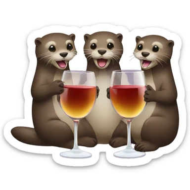Three otters drinking wine  sticker