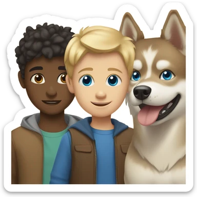 Brown boy, blond boy and a golden One Husky with blue eyes sticker