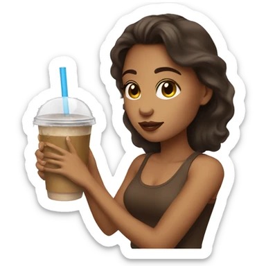Brunette girl with iced coffee sticker