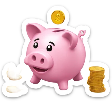 pink piggy bank with coins showing sticker