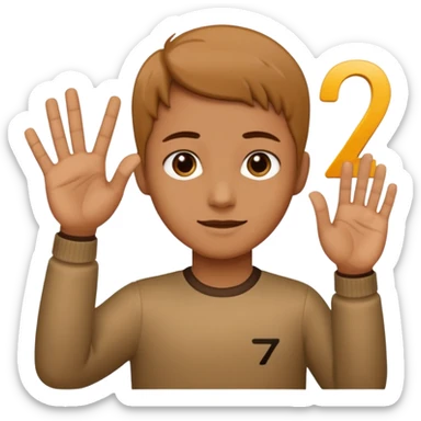 Someone putting up their hand at there help on the left hand put a 6 and the right hand put 7 sticker