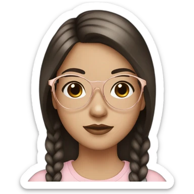 young white girl with rose gold glasses and black to brown straight hair sticker