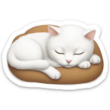 Sleeping white cat with brown sticker