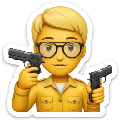 Quiero un emoji con lentes negros con una pistola automática en la mano sticker