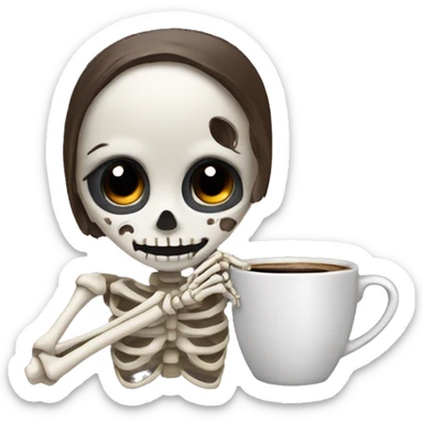 Girl skeleton drinking a hot coffee sticker
