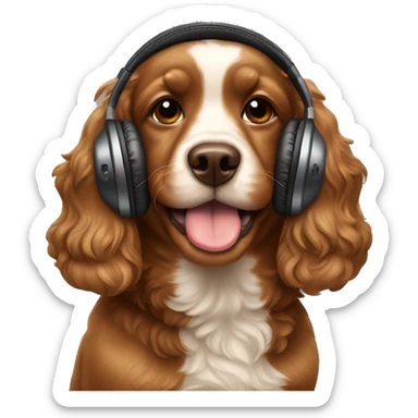 Brown cocker poo eating a apple headphone  sticker