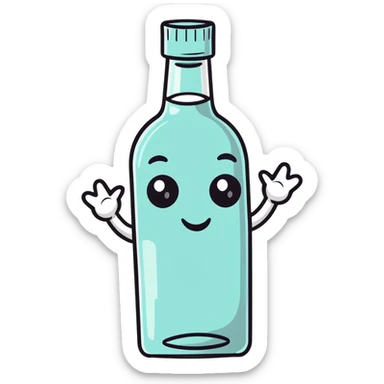 cartoon vodka bottle character with eyes, smile, arms and legs sticker