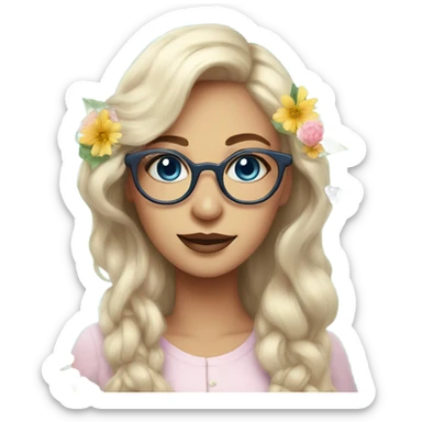 Gorgeous pastel lady with flowers and butterflies with blue eyes and glasses  sticker