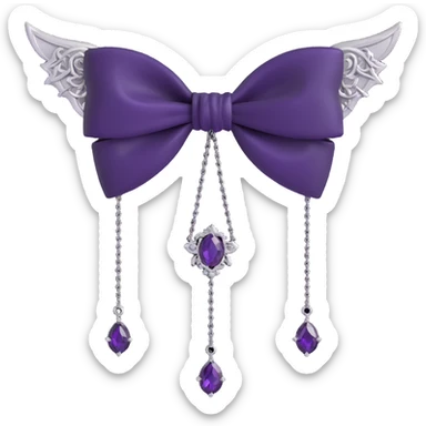 gothic bow, black velvet, silver chain fringe, dark amethyst gemstone, ornate and dramatic sticker