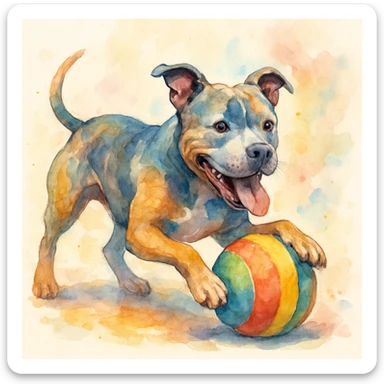 pitbull playing with a ball, different style, light background sticker