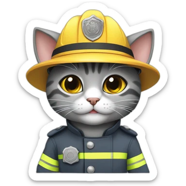cute grey cat in a fireman uniform sticker