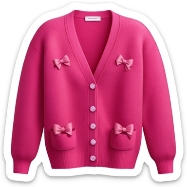 red cashmere cardigan with 8 tiny pink bows all over front and sleeves, realistic 3d isolated, soft texture sticker