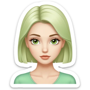 white female fashion model with light green top and lush long eyelashes, beautiful face sticker