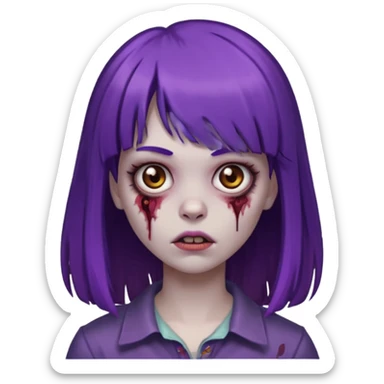 criei um zombe feminino com o cabelo com franja, o cabelo a metade roxa e o resto castanho  sticker