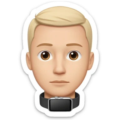 man wearing a black strap watch portrait, head and shoulders only, long face shape, sharp nose, calm expression, black strap watch on wrist, 3D cartoon, mobile game icon style, clean background, no text, no watermark
 sticker