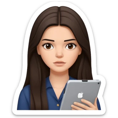 bored brunette  Kendall Jenner with long hair holding iPad emoji sticker