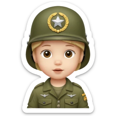 A baby wearing a military helmet  sticker