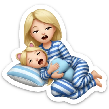{
      "type": "human",
      "look": "girl in striped pyjamas, yawning, holding pillow",
      "description": "a sleepy girl in striped pyjamas yawning while holding a pillow"
    } sticker