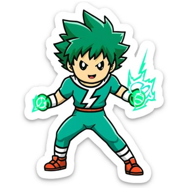 Izuku Midoriya (Deku) from My Hero Academia using One For All power with green lightning sticker