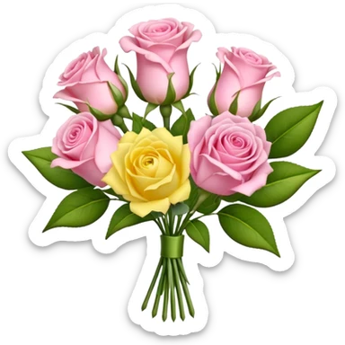 A mixed bouquet of four flowers, featuring pink roses and yellow lisianthus. sticker