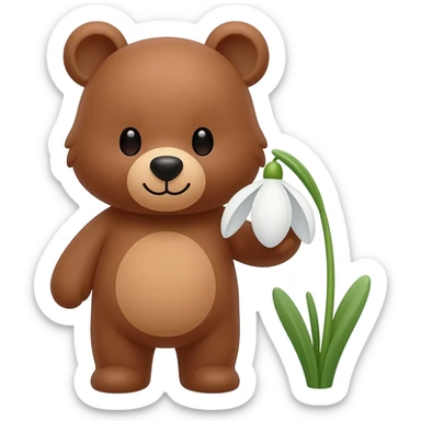 Snowdrop flower with cute bear near it sticker