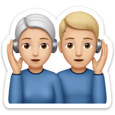 two people cupping their ears to hear a sound sticker