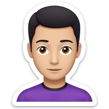Jeff Wiggle of The Wiggles with light tan skin, black hair, brown eyes, purple skivvy shirt sticker