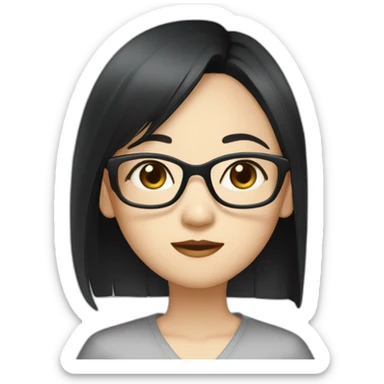 Chinese girl-Light skin - long straight black hair - bangs - Rimless glasses - Ruiyang - Neutral - Dark pupils - High nose - drooping mouth - Dark clothes - Rational - confident sticker