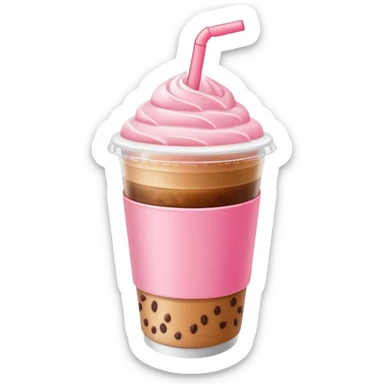 Iced coffee with strawberry cold foam. The coffee is in a plastic cup with a flat lid  sticker