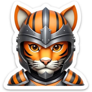 knight tiger face with armor and helmet fantasy character for Twitch emote sticker