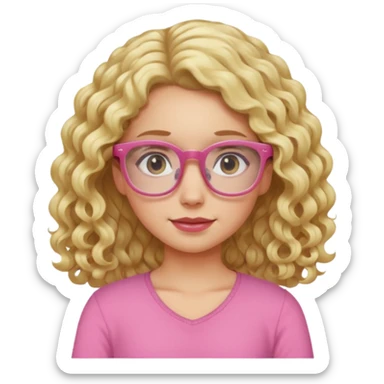 blond girl long curly hair pink top with glasses sticker