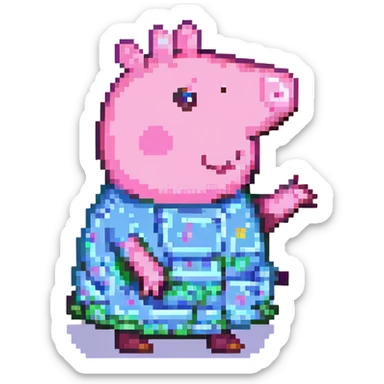 Peppa Pig, pixel art style, waving, side view, retro video game vibe sticker