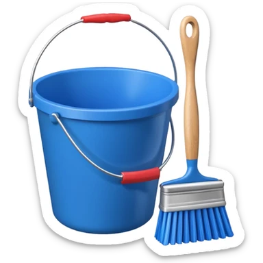Bucket and brush for cleaning sticker