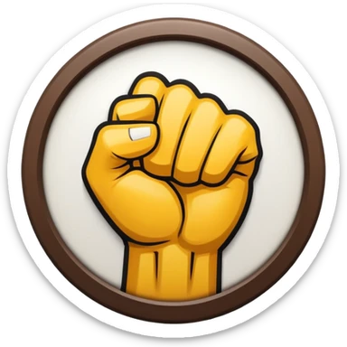 Round emblem symbolizing combat sports, featuring a clenched fist facing forward at the center. The fist is bold and strong, representing power and skill in martial arts. Surrounding the fist are dynamic lines, giving the emblem a sense of motion and energy. sticker