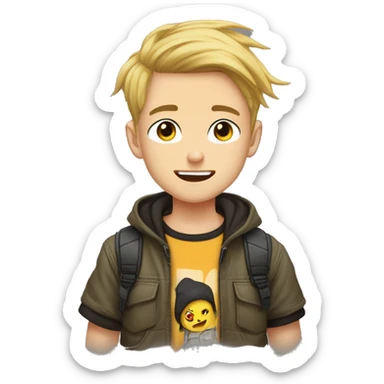 um menino com cabelos medios de anime com um moletom thrasher e um short cargo sticker