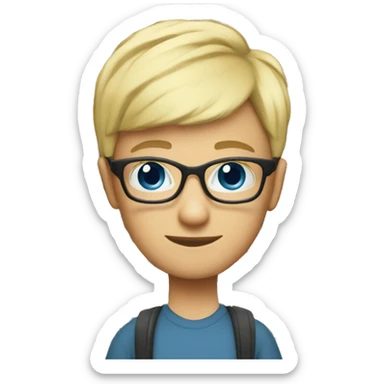 classic emoji 2D Teacher with books glasses blonde pixie haircut blue eyes casual sticker