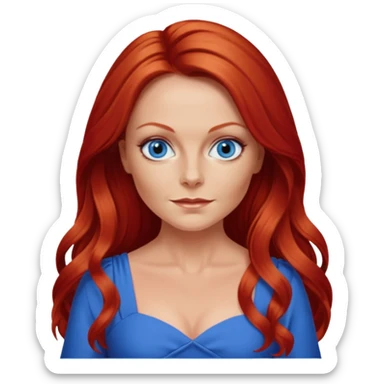Geri Halliwel with long red hair, blue eyes, red outfit sticker