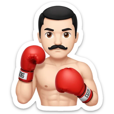 Create a boxer, white skin and black hair with a mustache. Red boxing gloves sticker