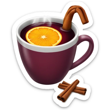 A Christmas mug of hot mulled wine, steaming with cinnamon and an orange slice. sticker