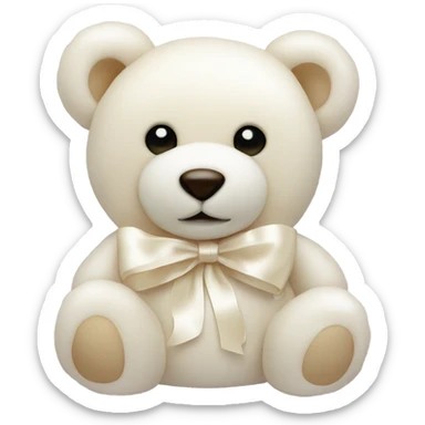 cute ivory teddy bear with ivory satin bow around neck sticker