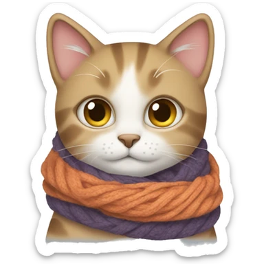 a cat cuddled in a scarf sticker